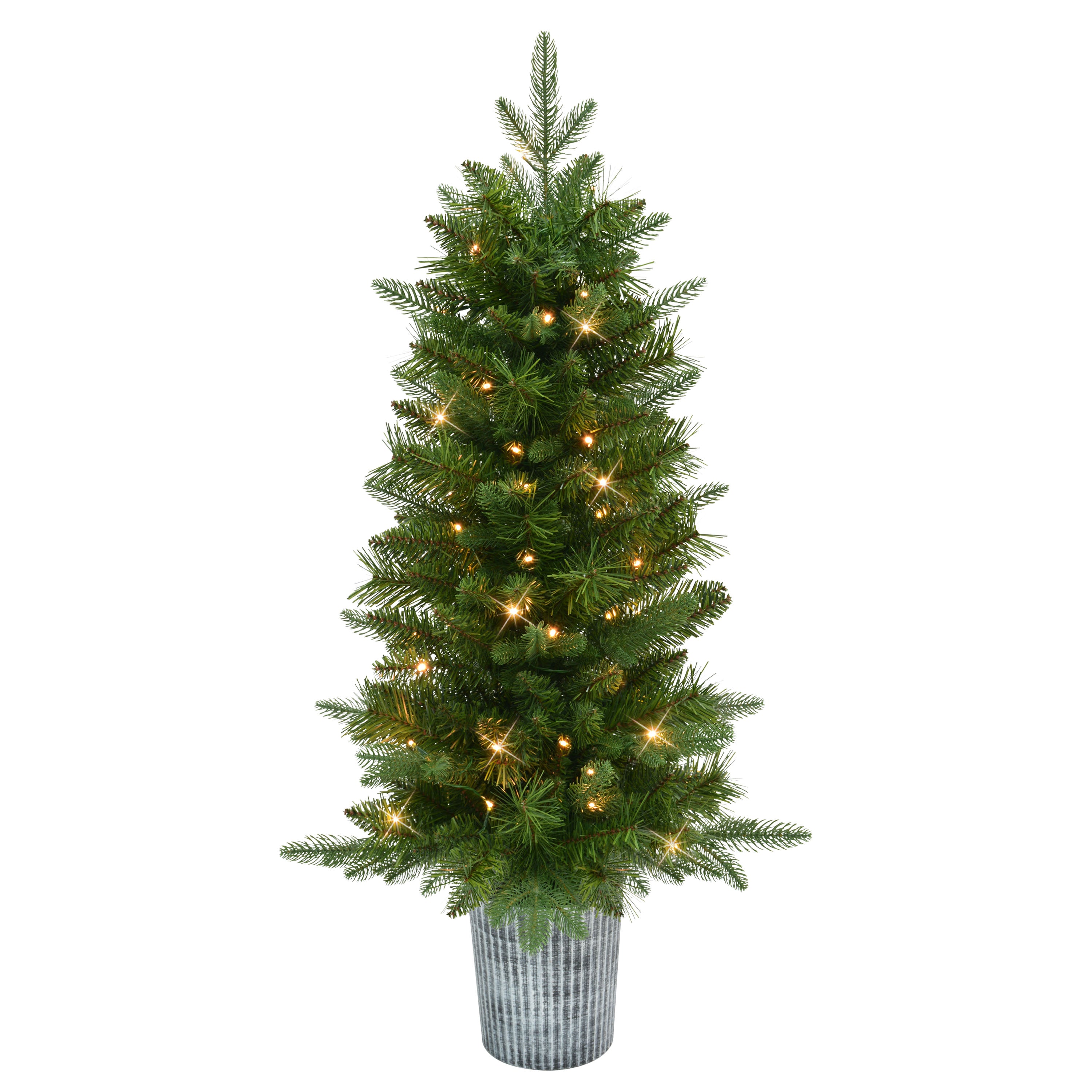Set of 2 3.5' Artificial Battery-Operated Pre-Lit Potted Oregon Fir Christmas Trees ORG-ST35LW05A-2-BO